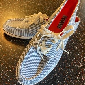 Sperry Blue and White Striped Boat Shoes